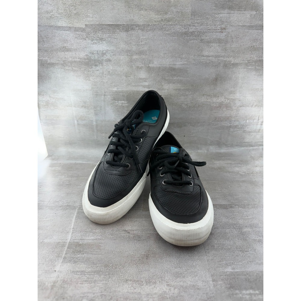 Sperry Soletide 2-Eye Black Leather Low Top Sneakers STS86509 Women Sz 8.5